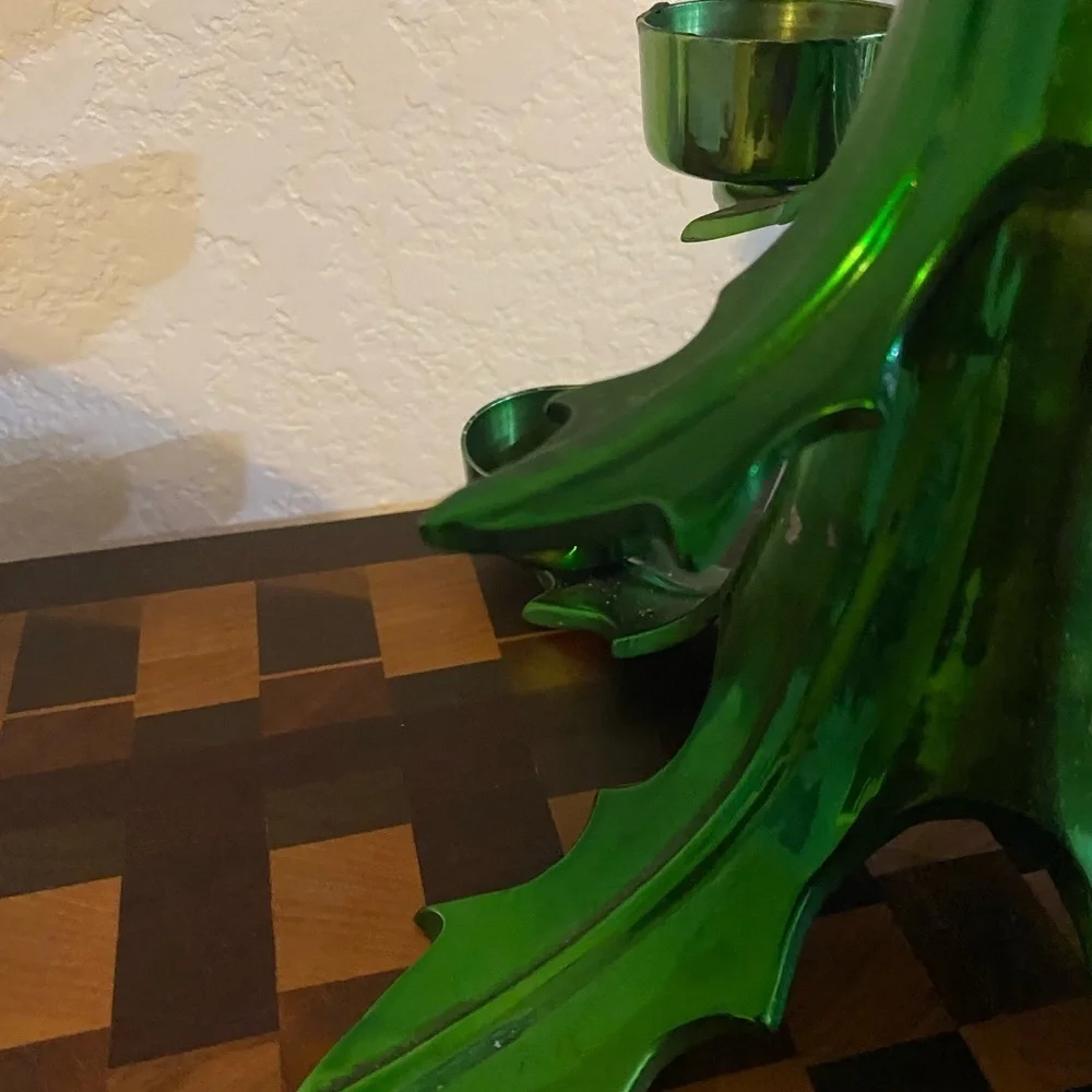 Vtg. Rare Pottery Barn 12” Green Heavy Metal Christmas Ball Candle Holder Tree